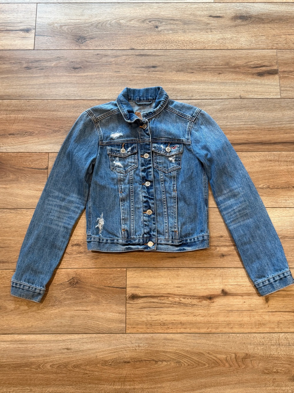 Y2K Hollister Blue Distressed Cropped Denim Jacket Size XS